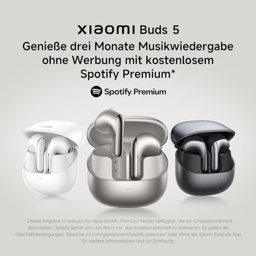 XIAOMI Buds 5 - In-Ear Kopfhörer mit 40dB Hybrid Active-Noise Cancelling, 39 Stunden Akkulaufzeit, Dual-Magnet Treiber & 5 EQ-Einstellungen, AI-Windgeräuschunterdrückung, Google Fast Pair, Grau Bild 3