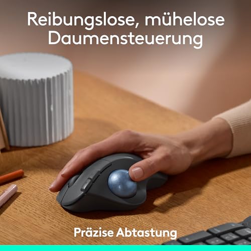 Logitech Ergo M575S kabellose Trackball-Maus, kabellose ergonomische Maus mit Bluetooth und verschlüsseltem Dongle, komfortable Daumensteuerung, für PC/Mac - Grafit Bild 2