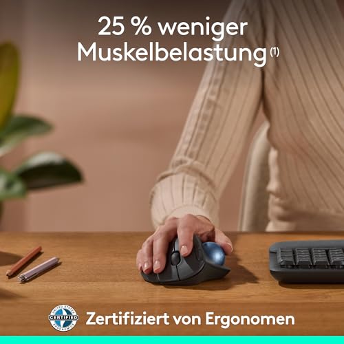 Logitech Ergo M575S kabellose Trackball-Maus, kabellose ergonomische Maus mit Bluetooth und verschlüsseltem Dongle, komfortable Daumensteuerung, für PC/Mac - Grafit Bild 4