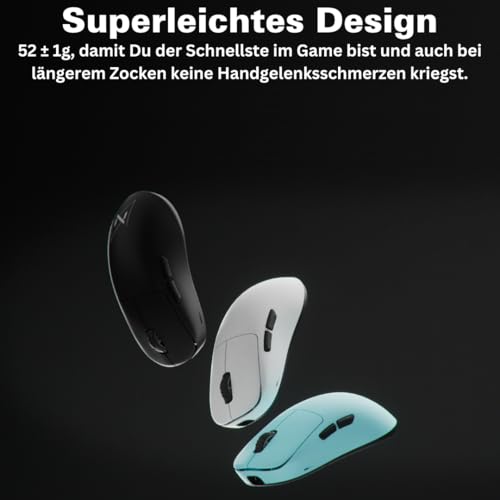 Nyfter - Premium Gaming Maus ELT Ergolight 4K Kabellos 52g Superlight Pixart PAW 3995 bis zu 26000 DPI für Ultra fastes Gameplay (White) Bild 2
