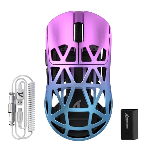 ATTACK SHARK R2PRO 45g Superlight Magnesiumlegierung Maus, PixArt PAW3950-Sensor, 42000 DPI, 8000Hz Kabellose Abfragerate, 2,4G/BT/Kabelgebundene Gaming-Mouse G502, mit Spiralkabel, PC/Mac, Lila Bild 1