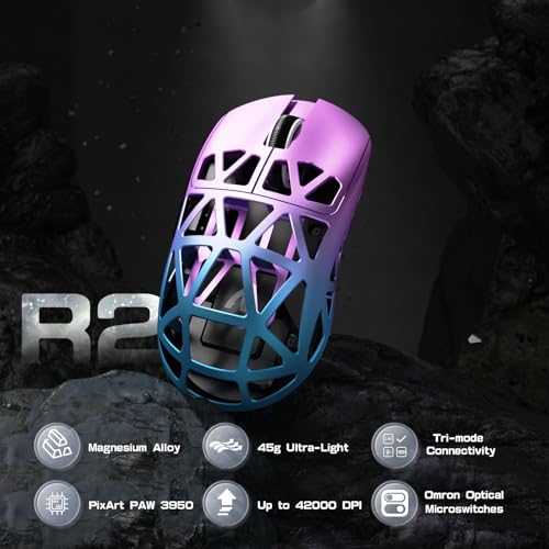 ATTACK SHARK R2PRO 45g Superlight Magnesiumlegierung Maus, PixArt PAW3950-Sensor, 42000 DPI, 8000Hz Kabellose Abfragerate, 2,4G/BT/Kabelgebundene Gaming-Mouse G502, mit Spiralkabel, PC/Mac, Lila Bild 2