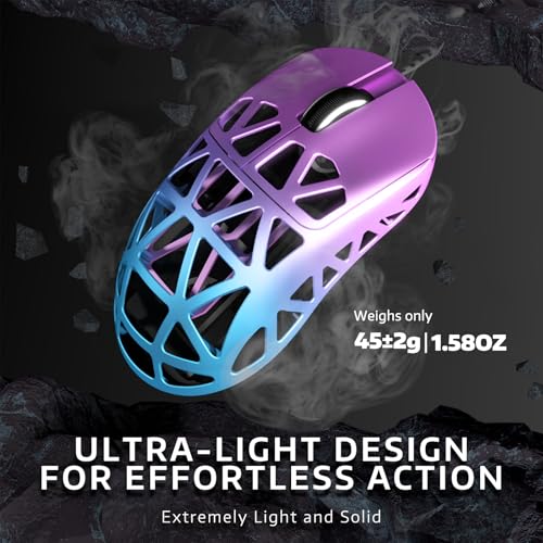 ATTACK SHARK R2PRO 45g Superlight Magnesiumlegierung Maus, PixArt PAW3950-Sensor, 42000 DPI, 8000Hz Kabellose Abfragerate, 2,4G/BT/Kabelgebundene Gaming-Mouse G502, mit Spiralkabel, PC/Mac, Lila Bild 6