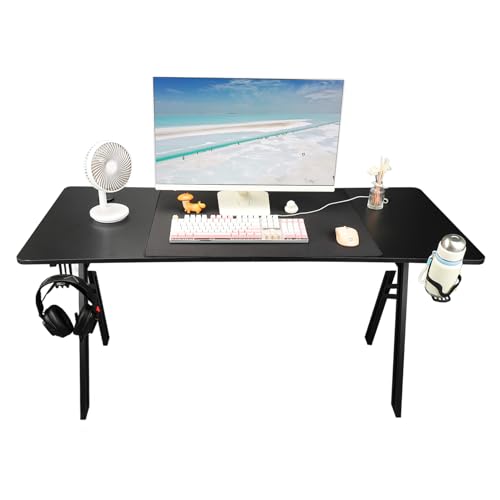 Haofy Computertisch, Rutschfester Gaming-Tisch, 1,4 M, mit Großem Mauspad, Getränkehalter, Headset-Haken für Arbeit und Spiel Bild 1