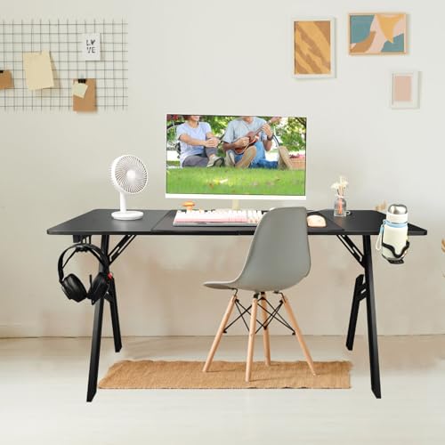 Haofy Computertisch, Rutschfester Gaming-Tisch, 1,4 M, mit Großem Mauspad, Getränkehalter, Headset-Haken für Arbeit und Spiel Bild 2