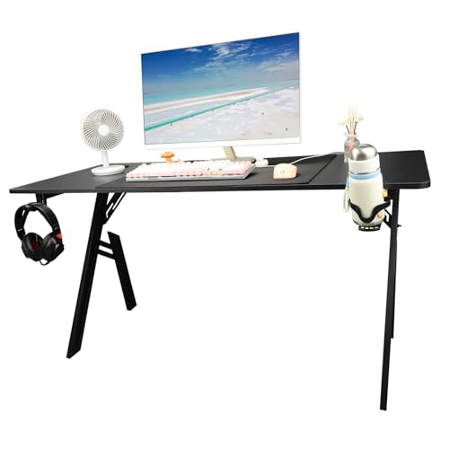 Haofy Computertisch, Rutschfester Gaming-Tisch, 1,4 M, mit Großem Mauspad, Getränkehalter, Headset-Haken für Arbeit und Spiel Bild 3