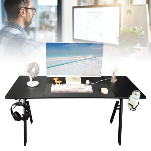 Haofy Computertisch, Rutschfester Gaming-Tisch, 1,4 M, mit Großem Mauspad, Getränkehalter, Headset-Haken für Arbeit und Spiel Bild 4