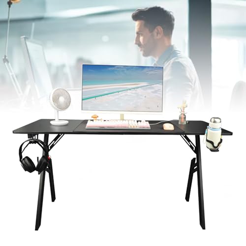 Haofy Computertisch, Rutschfester Gaming-Tisch, 1,4 M, mit Großem Mauspad, Getränkehalter, Headset-Haken für Arbeit und Spiel Bild 5