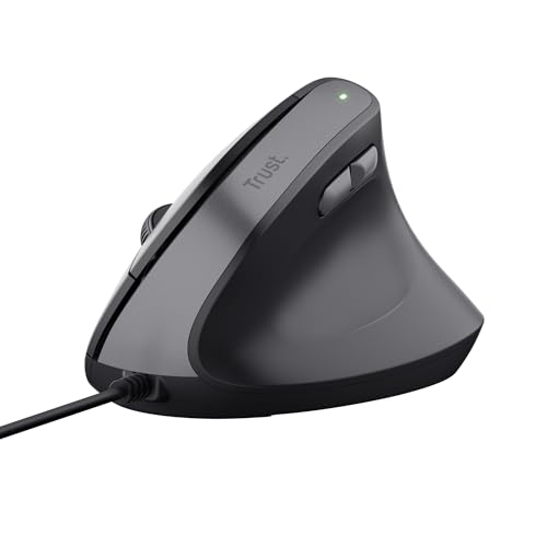 Trust Yuno Vertikale Maus, Ergonomische Maus für Rechtshänder, Vorbeugung Gegen Mausarm/Tennisarm (RSI Syndrom), 60% Recyclingkunststoff, mit Kabel, Computer Laptop PC Mac - Schwarz Bild 1