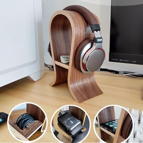 Kopfhörerständer/Headset-Halter aus Holz, Walnuss-Finish, Gaming-Kopfhörer-Display, kreatives Computer-Kopfhörer-Regal, Headset-Aufhänger Bild 5