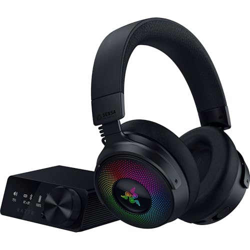 Razer Kraken V4 Pro - Kabelloses Gaming-Headset mit Control Hub Sensa HD-Haptik (OLED-Control-Hub, Triforce 40mm Treiber, HyperSpeed & Bluetooth, THX Spatial Audio, RGB) Schwarz Bild 1