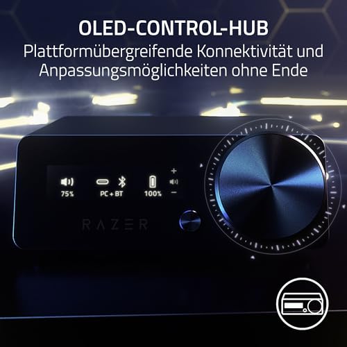 Razer Kraken V4 Pro - Kabelloses Gaming-Headset mit Control Hub Sensa HD-Haptik (OLED-Control-Hub, Triforce 40mm Treiber, HyperSpeed & Bluetooth, THX Spatial Audio, RGB) Schwarz Bild 6