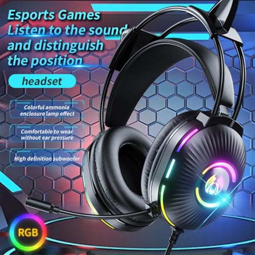 Gaming-Kopfhörer mit Mikrofon, süßes RGB-Kabel-Headset mit Mikrofon mit Geräuschunterdrückung, Over-Ear-Ohrhörer mit Katzenohren für Gamer/PC/Streamer/Cosplay (Schwarz) Bild 2