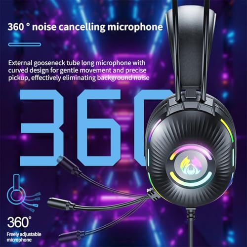 Gaming-Kopfhörer mit Mikrofon, süßes RGB-Kabel-Headset mit Mikrofon mit Geräuschunterdrückung, Over-Ear-Ohrhörer mit Katzenohren für Gamer/PC/Streamer/Cosplay (Schwarz) Bild 3