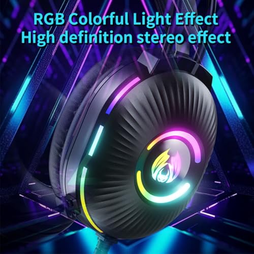 Gaming-Kopfhörer mit Mikrofon, süßes RGB-Kabel-Headset mit Mikrofon mit Geräuschunterdrückung, Over-Ear-Ohrhörer mit Katzenohren für Gamer/PC/Streamer/Cosplay (Schwarz) Bild 4