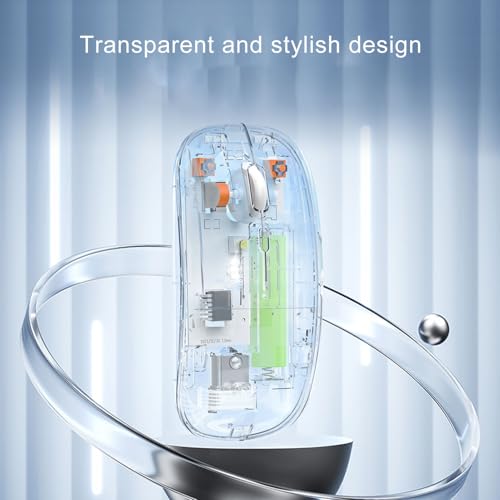 PUSOKEI Transparente Maus, Gaming Maus mit USB Empfänger 2,4 G, Wiederaufladbar, 800 1200 1600 DPI Einstellbare DPI Computermaus für Gaming und Esport (Transparentes Weiß) Bild 2