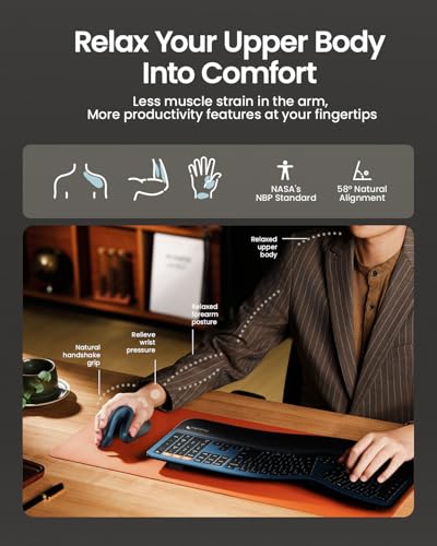 ProtoArc EM11 NL Ergonomische Vertikale Maus, Kabellos Aufladbar Mouse mit 3 Gerät (Bluetooth+Bluetooth+USB), Vertikal Funkmaus für Computer, iPad, Mac, Windows - Schwarzblau Bild 6