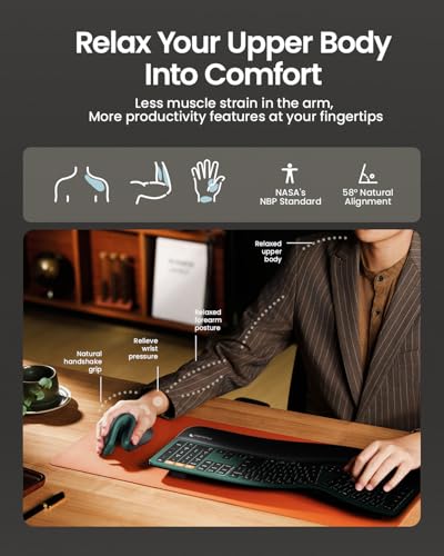 ProtoArc EM11 NL Ergonomische Vertikale Maus, Kabellos Aufladbar Mouse mit 3 Gerät (Bluetooth+Bluetooth+USB), Vertikal Funkmaus für Computer, iPad, Mac, Windows - Schwarz Grün Bild 5
