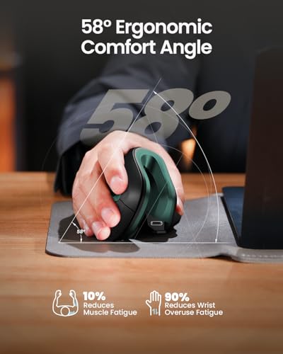 ProtoArc EM11 NL Ergonomische Vertikale Maus, Kabellos Aufladbar Mouse mit 3 Gerät (Bluetooth+Bluetooth+USB), Vertikal Funkmaus für Computer, iPad, Mac, Windows - Schwarz Grün Bild 6