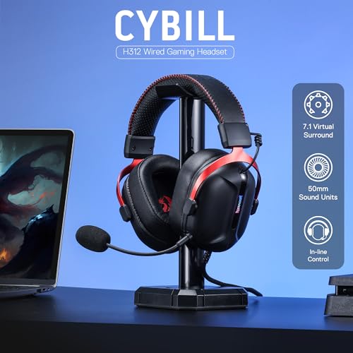 Redragon H312 Kabelgebundenes Gaming-Headset, 7.1 Surround Sound, 50-mm-Treiber, Ohrpolster aus PU-Lederschaum, abnehmbares Mikrofon, Over-Ear-Kopfhörer funktioniert für Mobilgeräte, PC/PS3/PS4/PS5 Bild 2
