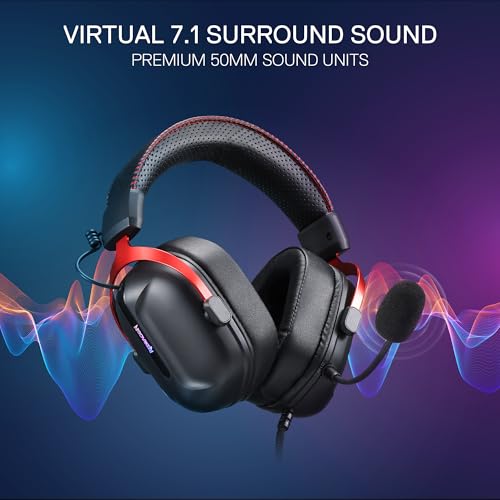 Redragon H312 Kabelgebundenes Gaming-Headset, 7.1 Surround Sound, 50-mm-Treiber, Ohrpolster aus PU-Lederschaum, abnehmbares Mikrofon, Over-Ear-Kopfhörer funktioniert für Mobilgeräte, PC/PS3/PS4/PS5 Bild 3