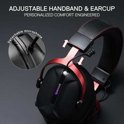 Redragon H312 Kabelgebundenes Gaming-Headset, 7.1 Surround Sound, 50-mm-Treiber, Ohrpolster aus PU-Lederschaum, abnehmbares Mikrofon, Over-Ear-Kopfhörer funktioniert für Mobilgeräte, PC/PS3/PS4/PS5 Bild 6