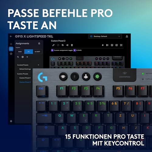 Logitech G G915 X LIGHTSPEED TKL - flache kabellose Gaming-Tastatur mit Double-Shot-PBT-Tastenkappen, DEU QWERTZ-Layout, Logitech G733 LIGHT SPEED wireless gaming headset with headband, LIGHTSYNC RGB Bild 4