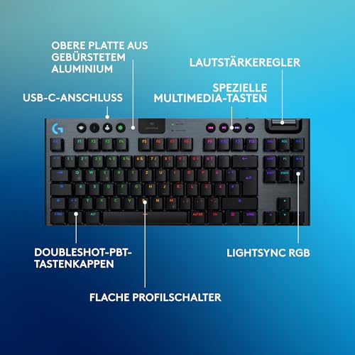 Logitech G G915 X LIGHTSPEED TKL - flache kabellose Gaming-Tastatur mit Double-Shot-PBT-Tastenkappen, DEU QWERTZ-Layout, Logitech G733 LIGHT SPEED wireless gaming headset with headband, LIGHTSYNC RGB Bild 6