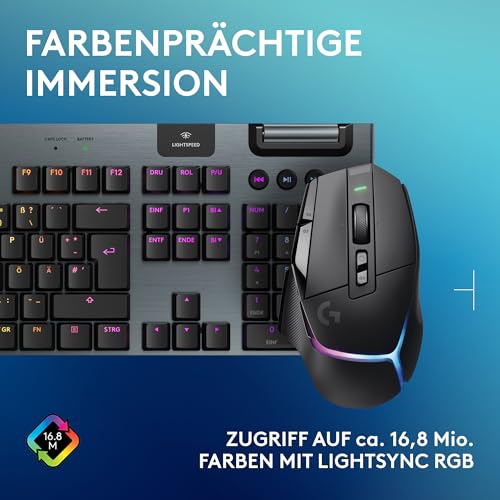 Logitech G G915 X LIGHTSPEED Low-Profile-Kabellose Gaming-Tastatur, Double-Shot-PBT-Tastenkappen, GL Brown-Tactile, PC/Mac, DEU QWERTZ & G502 X PLUS LIGHTSPEED Kabellose RGB-Gaming-Maus - Schwarz Bild 3