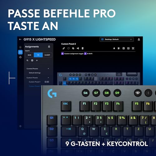 Logitech G G915 X LIGHTSPEED Low-Profile-Kabellose Gaming-Tastatur, Double-Shot-PBT-Tastenkappen, GL Brown-Tactile, PC/Mac, DEU QWERTZ & G502 X PLUS LIGHTSPEED Kabellose RGB-Gaming-Maus - Schwarz Bild 4