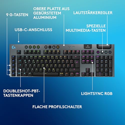 Logitech G G915 X LIGHTSPEED Low-Profile-Kabellose Gaming-Tastatur, Double-Shot-PBT-Tastenkappen, GL Brown-Tactile, PC/Mac, DEU QWERTZ & G502 X PLUS LIGHTSPEED Kabellose RGB-Gaming-Maus - Schwarz Bild 6