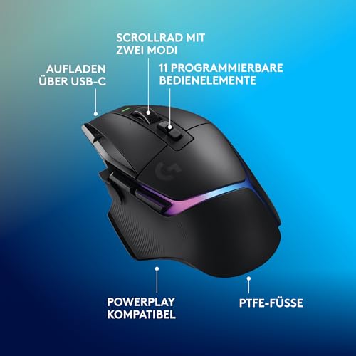 Logitech G G915 X LIGHTSPEED Low-Profile-Kabellose Gaming-Tastatur, Double-Shot-PBT-Tastenkappen, GL Brown-Tactile, PC/Mac, DEU QWERTZ & G502 X PLUS LIGHTSPEED Kabellose RGB-Gaming-Maus - Schwarz Bild 7