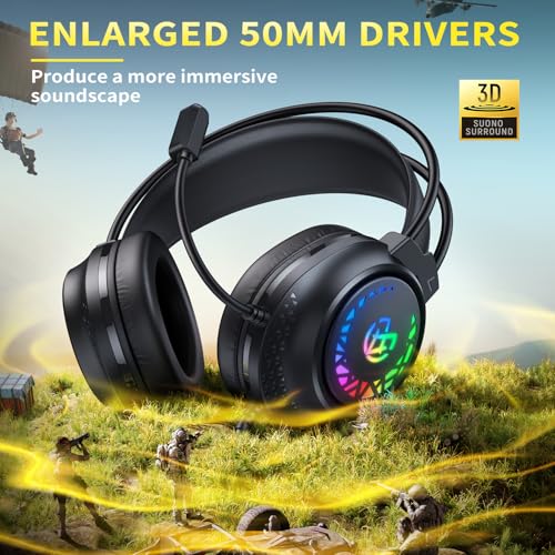 Tatybo Gaming-Headset für PS5, PS4, Xbox Series X/S, kabelgebundene Gaming-Kopfhörer für Switch, Xbox One, PC, Stereo, Surround-Sound, Geräuschunterdrückung, Mikrofon, LED-Leuchten Bild 3