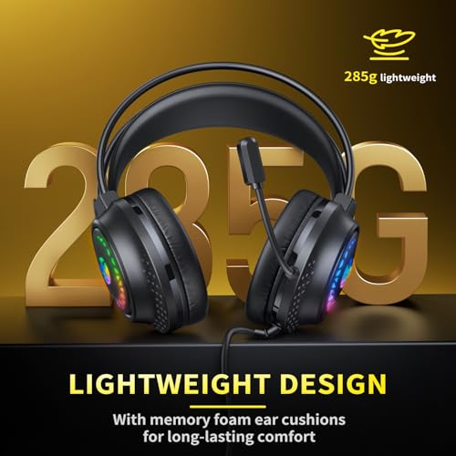 Tatybo Gaming-Headset für PS5, PS4, Xbox Series X/S, kabelgebundene Gaming-Kopfhörer für Switch, Xbox One, PC, Stereo, Surround-Sound, Geräuschunterdrückung, Mikrofon, LED-Leuchten Bild 7