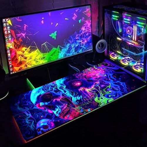 Simpkeely Horror Skull Mauspad, Blacklight Buntes Skelett Gaming Große rutschfeste Gummibasis Mausmatte, Leuchtende Dunkel-Abstract Schreibtischmatte für Büro Zuhause - 80 x 30 cm Bild 2