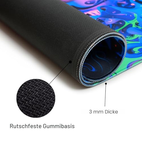 Simpkeely Horror Skull Mauspad, Blacklight Buntes Skelett Gaming Große rutschfeste Gummibasis Mausmatte, Leuchtende Dunkel-Abstract Schreibtischmatte für Büro Zuhause - 80 x 30 cm Bild 6