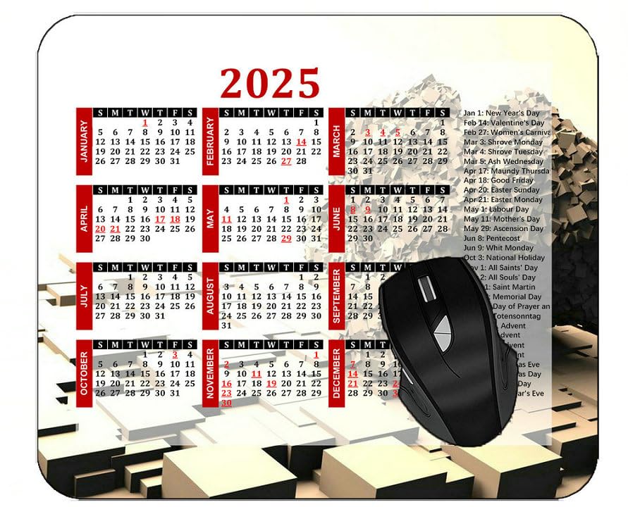 YENDOSTEEN 2026 Kalender Mauspad mit Rutschfester Gummiunterseite,Oberflächenform-Farblicht Gaming Mauspad,Computer Zubehör Anti-Rutsch Mauspad Bild 1