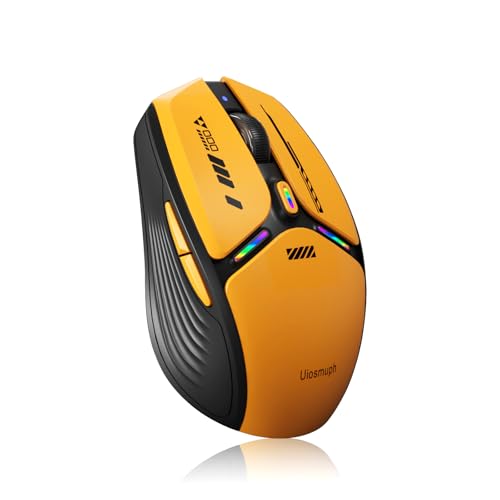 Uiosmuph G19 Bluetooth Maus, LED Bluetooth Funkmaus (Tri-Mode: BT 5.1/5.0+2.4G), Batteriestand sichtbar, 1600 DPI Optical, kabellose USB Maus Wiederaufladbarer Funkmaus für Laptop, Mac OS, Gelb Bild 1