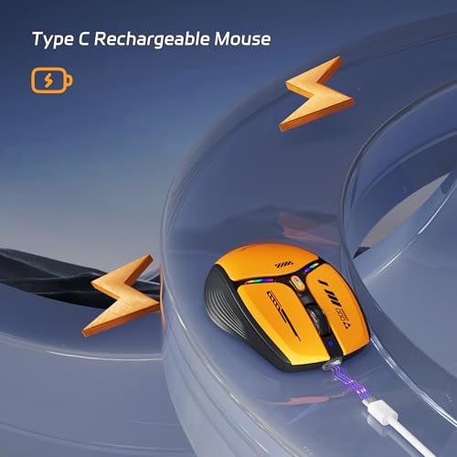 Uiosmuph G19 Bluetooth Maus, LED Bluetooth Funkmaus (Tri-Mode: BT 5.1/5.0+2.4G), Batteriestand sichtbar, 1600 DPI Optical, kabellose USB Maus Wiederaufladbarer Funkmaus für Laptop, Mac OS, Gelb Bild 3