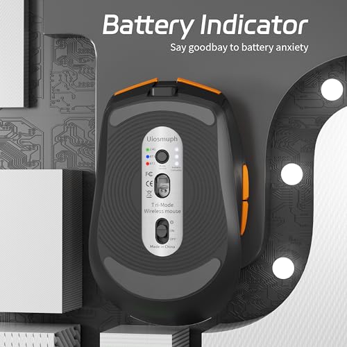 Uiosmuph G19 Bluetooth Maus, LED Bluetooth Funkmaus (Tri-Mode: BT 5.1/5.0+2.4G), Batteriestand sichtbar, 1600 DPI Optical, kabellose USB Maus Wiederaufladbarer Funkmaus für Laptop, Mac OS, Gelb Bild 6
