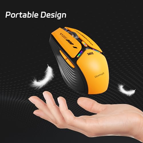 Uiosmuph G19 Bluetooth Maus, LED Bluetooth Funkmaus (Tri-Mode: BT 5.1/5.0+2.4G), Batteriestand sichtbar, 1600 DPI Optical, kabellose USB Maus Wiederaufladbarer Funkmaus für Laptop, Mac OS, Gelb Bild 7