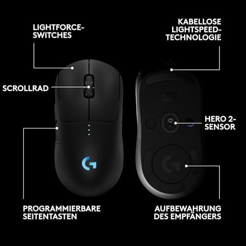 Logitech G PRO 2 Lightspeed kabellose Gaming-Maus Rechts-oder Linkshänder, mit bis zu 4 anpassbaren, umschaltbaren magnetischen Seitentasten, 44K-DPI-Sensor und USB-C-Ladefunktion, PC/Mac - Schwarz Bild 6