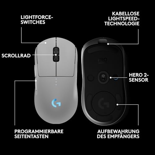 Logitech G PRO 2 LIGHTSPEED kabellose Gaming-Maus für Rechts- oder Linkshänder, mit bis zu 4 anpassbaren und umschaltbaren magnetischen Seitentasten, 44K-DPI-Sensor, USB-C-Ladefunktion – PC/Mac - Weiß Bild 7