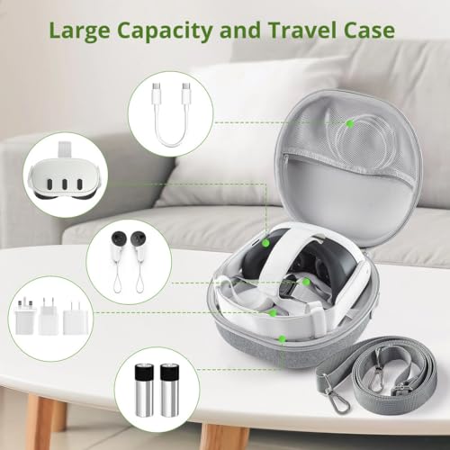 Chewtoyo Vr Headset-Aufbewahrungstasche, Reiseschutz, kompatibel mit Meta Quest 3, offizielles Gaming-Headset und Touch-Controller für Meta Vr3, Grau, Einheitsgröße Bild 3