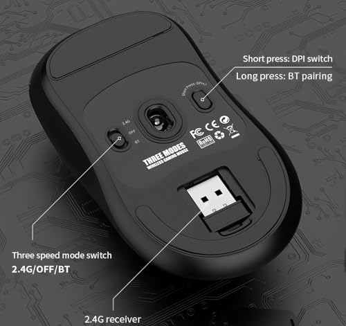Kabellose Gaming-Maus mit 12000 DPI Einstellbare PU Aufkleber PAW-3311 Sensor 2.4G Tri-Mode Leichtgewicht Wiederaufladbar Langlebig für Laptop Computer Büro Zuhause Bild 4