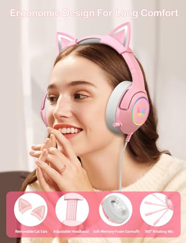 PHNIXGAM RGB Kopfhörer Ständer mit 3.5mm AUX und 3 USB 2.0 Anschlüsse, Universeller Gaming-Headset Ständer Halter für Gamer Gaming PC Zubehör (Rosa Headset) Bild 3