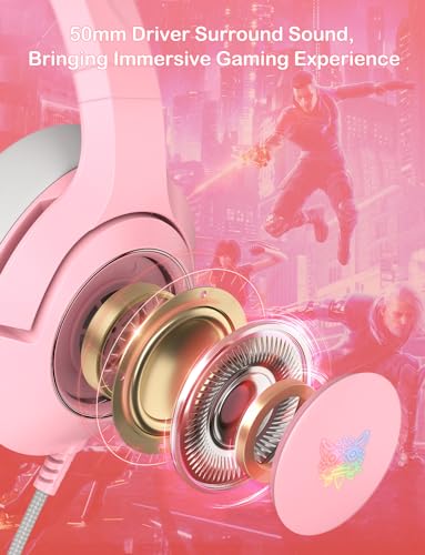 PHNIXGAM RGB Kopfhörer Ständer mit 3.5mm AUX und 3 USB 2.0 Anschlüsse, Universeller Gaming-Headset Ständer Halter für Gamer Gaming PC Zubehör (Rosa Headset) Bild 6