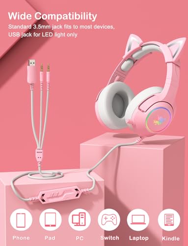 PHNIXGAM RGB Kopfhörer Ständer mit 3.5mm AUX und 3 USB 2.0 Anschlüsse, Universeller Gaming-Headset Ständer Halter für Gamer Gaming PC Zubehör (Rosa Headset) Bild 7