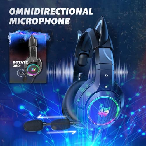 PHNIXGAM Gaming-Kopfhörer FÜR PS4, PS5, Xbox One X/S (Ohne Adapter), 3.5mm Kopfhörer Mit Abnehmbaren Katzenohren, Mikrofon, RGB, Surround-Sound FÜR PC, Mobiltelefon (Schwarz) Bild 4