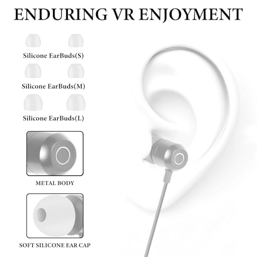 GEEKRIA VR In Ear Kopfhörer Kompatibel mit Meta Quest 3/Quest 2/Pico Neo 3/HTC Vive, Kurze Ohrhörer mit S/M/L Größe Ohrstöpsel, 3,5 mm Aux 360 Grad Sound Ohrhörer für Gaming Headset (Weiß) Bild 2